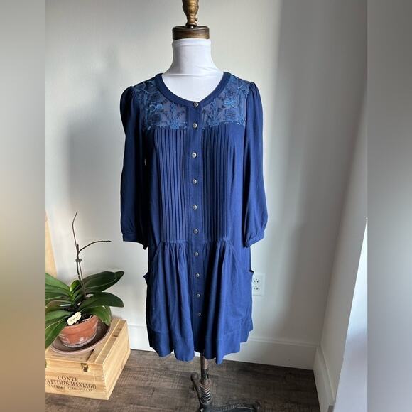 Anthropologie Dubois Embroidered Blue Tunic Dress With Pockets Size 0 - Picture 2 of 7